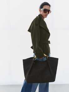 MOTF PREMIUM FRENCH MINIMALIST STAND COLLAR SHORT FITTED WAIST TRENCH COAT JACKET - Army Green - View 6