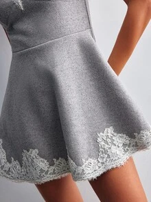 Willow Rêve Women's Lace Patchwork Grey Wool Mini Dress - Grey - View 6