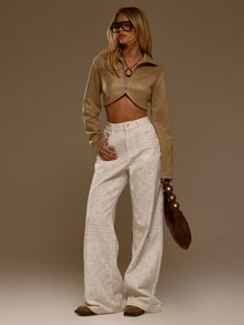 MUSERA Faded Western Bandana Printed Low Rise Baggy Fit Denim Jeans Autumn Winter Fall Western Cowgirl Cute - White - View 1