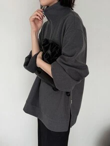 FRIFUL Women's Solid Color Casual Versatile Daily Long Sleeve T-Shirt - Grey - View 3