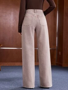 Anewsta Celana Jeans Wanita Model Lurus Berhiaskan Rhinestone Gaya Vintage - Grey - View 4