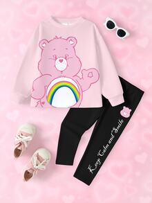 SHEIN X Care Bears Young Girls Sweatshirt Set With Bear Print Pattern, Casual Fashion Creative Personalized Fresh Cute - White - View 1