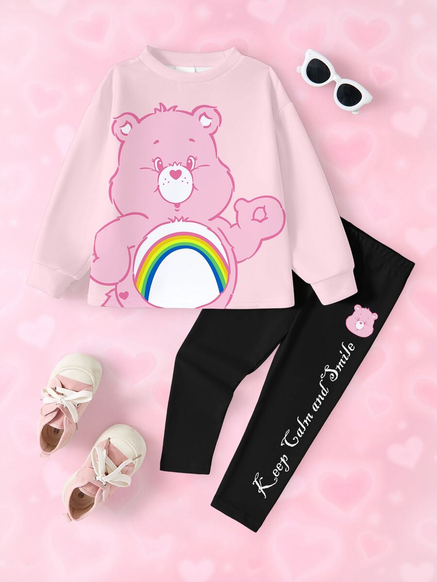 SHEIN X Care Bears Young Girls Sweatshirt Set With Bear Print Pattern, Casual Fashion Creative Personalized Fresh Cute - White - View 1