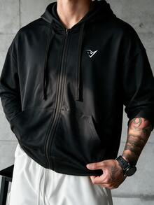 Gym Rark Men's Geometric Print Zip-Up Hooded Sports Jacket With Pockets - Black - View 1