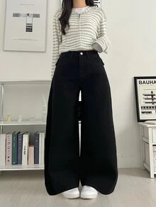 DAZY Women's Washed Heavy-Duty Korean Style Loose Fit Jeans - Black - View 6