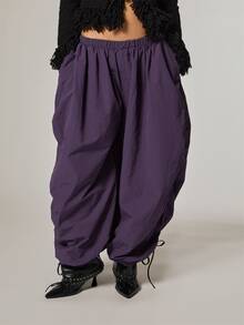 COUREZ Extreme Parachute Ruched Pants In Dark Purple Y2K Hip Hop Streetwear For Women Back To School Casual Bottoms Summer Night Bar Party - Purple - View 6