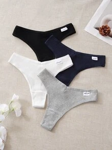 Esseday 4pcs Multi-Color High Elasticity Casual Comfortable Minimalist Classic Plus Size Underwear - Multicolor - View 1