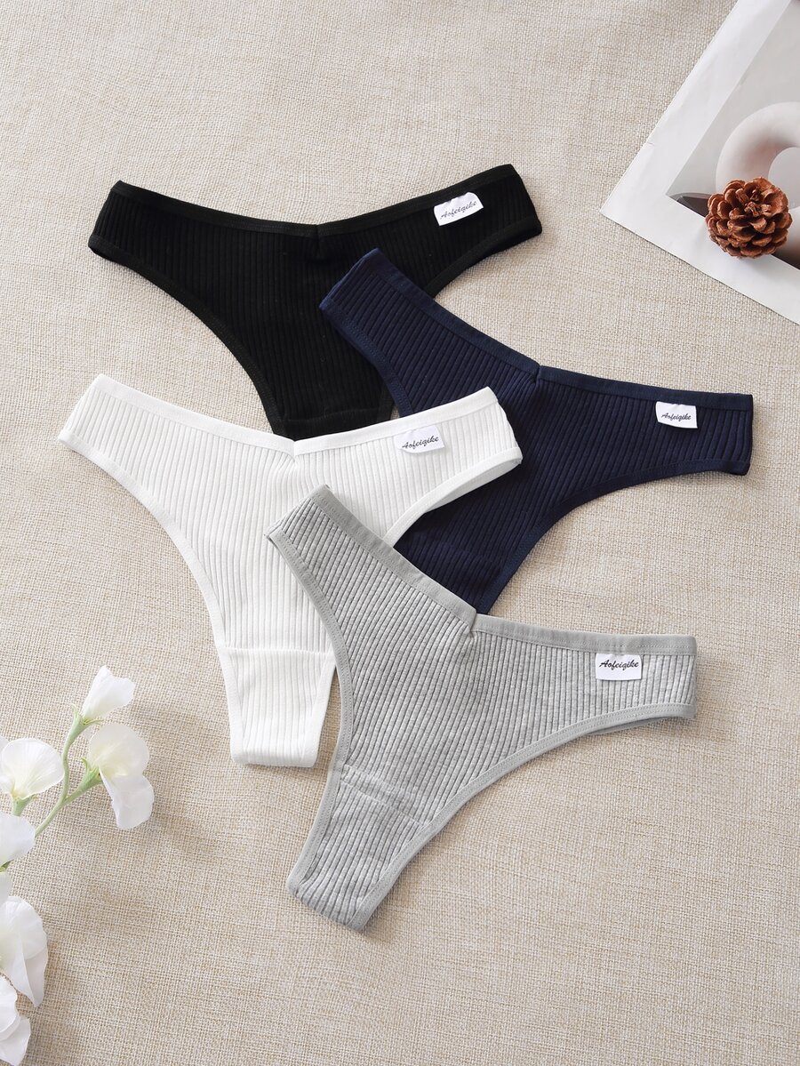 Esseday 4pcs Multi-Color High Elasticity Casual Comfortable Minimalist Classic Plus Size Underwear - Multicolor - View 1