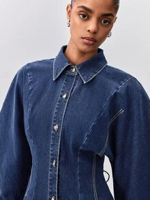 ATUI Studio Women's Single-Breasted Casual Daily Denim Jacket - Blue - View 3
