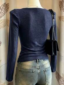 Lalippa Women's Button Design Long Sleeve 2 In 1 Top - Grey - View 2