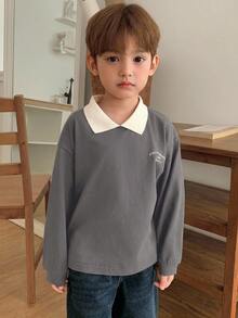 Dazy Kids 兒童秋季男童休閒版型字母印花日系森系T恤 - 深灰色 - 查看 4