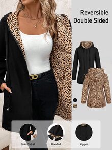 SHEIN Clasi 大尺碼女款拉鍊連帽休閒外套，百搭日常穿搭 - 彩色 - 查看 1