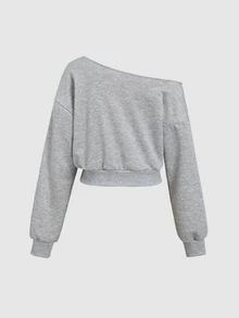 Sweetra Women's Asymmetrical Shoulder Long Sleeve Sweatshirt And Sweatpants Casual 2 Pieces Set - Light Grey - View 5