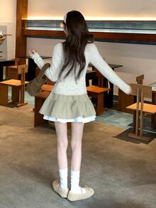 DAZY Women's Bowknot Long Sleeve 2 In 1 Sweater, Autumn/Winter - Beige - View 2