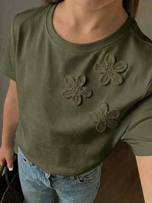 Dazy Kids 青少年女孩秋季服飾 青少年女孩圓領針織短袖蝴蝶結裝飾T恤 夏季 - 軍綠色 - 查看 4
