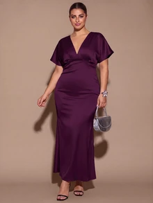 SHEIN BAE CURVE 女款大尺碼短袖休閒洋裝 - 紫色 - 查看 7