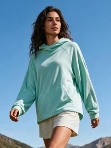 Exploreva Women's Raglan Long Sleeve Pocket Casual Light Green Waffle Knit Sports Sweatshirt - Green - View 1