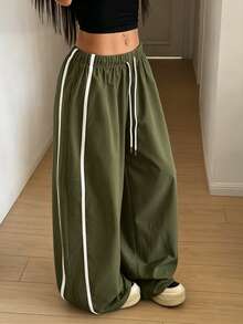 StreetHx Women's Drawstring Waist Casual Loose Sports Curved Leg Pants - Army Green - View 6