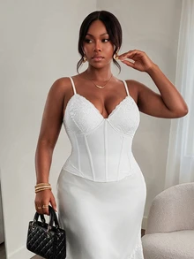 Firerie Plus Size Women's Contrast Lace Fitted Fashion Camisole - White - View 5