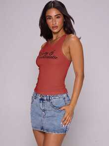 MUSERA Graphic Tank 'Pretty & Problematic' Spring Summer Festival Ibiza Holiday Y2K Vintage - Red - View 3