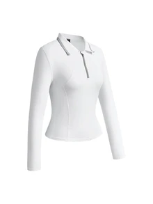 SHEIN Velisys قميص بولو رياضي نسائي بلون موحد بسحاب 1/4 وأكمام طويلة ضيق - متعدد الألوان - مشاهدة 6