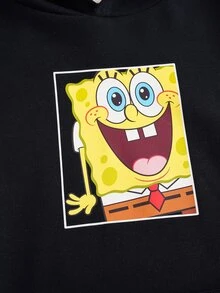 SpongeBob SquarePants | SHEIN Tween Boy Cartoon Pattern Casual Daily Wear Sweatshirt - Black - View 5