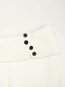 SHEIN Teen Girl Teen Girl Autumn/Winter Fashion Casual High Waist Cuffed Button Decor Knit Solid Color Flare Long Pants - Beige - View 6