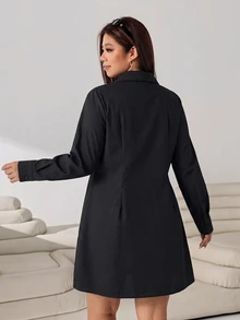 Solflare Plus Size Women's Collared Long Sleeve Black Mini Dress - Black - View 2
