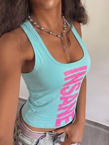 Fiercella Fiercella Women's Spring/Summer U-Neck Light Pink Wasteland Style Print Slim Fit Comfortable Streetwear Y2K Hot Girl Rock Sexy Tank Top Rave Concert - Royal Blue - View 5
