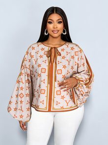 SOLERSUN Plus Size Women's All-Over Print Casual Daily Wear Shirt - Khaki - View 6