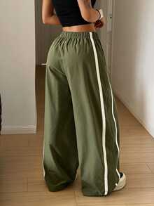 StreetHx Women's Drawstring Waist Casual Loose Sports Curved Leg Pants - Army Green - View 2