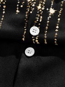 DSELFIQUE Men's Plus Size Fashion Sequin Pattern Print Button-Down Shirt - Black - View 4