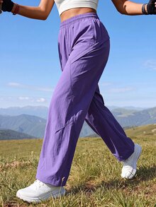 Exploreva Women's Solid Color Casual Versatile Daily Outdoor Long Pants - Purple - View 1
