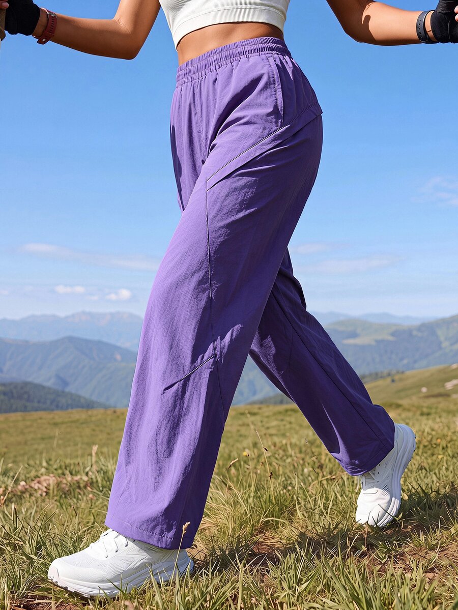 Exploreva Women's Solid Color Casual Versatile Daily Outdoor Long Pants - Purple - View 1