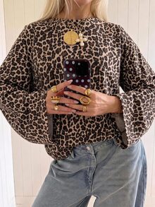 SHEIN EZwear 海外長袖豹紋上衣，秋季襯衫，適合日常通勤、聚會、秋冬/夏季、聖誕節、新年、感恩節、派對、婚禮、海灘、畢業典禮、優雅、外出、約會、通勤、情人節、優雅、度假、Y2K、畢業典禮及其他場合 - 彩色 - 查看 1