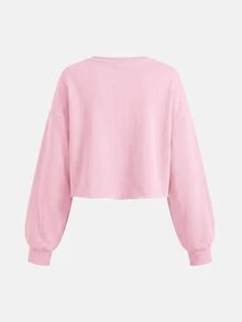SHEIN Girlism 青少年女孩純色休閒日常長袖運動衫 - 粉色 - 查看 2