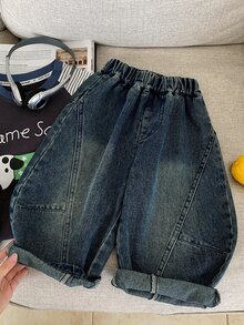 DAZY Young Boy Elastic Waistband 3D Stitching Casual Fashion Loose Fit Denim Jeans - Dark Wash - View 1