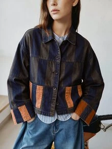 Nöista 印花領丹寧夾克，前襟鈕扣式開襟 - 彩色 - 查看 6