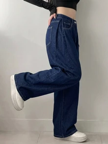 DAZY 女款休閒日常旅行牛仔褲，附口袋與鈕扣 - 藍色 - 查看 3