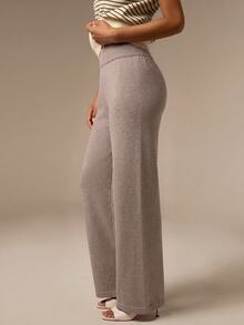 COSMINA Women's Knitted Wide Waist Straight Leg Pants, Casual Daily Wear, Mocha Color, Autumn/Winter - Khaki - View 8