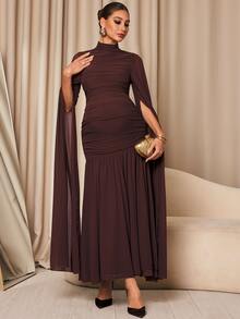 MaterniChic Maternity Elegant Pleated Dress For Evening Party - Brown - View 6