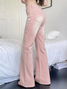 DAZY Women's Pink Flare Leg Denim Jeans Y2k - Party Punch - View 2