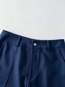 Rafferiza 女款優雅通勤翻領純色藍色金鈕扣秋冬西裝外套 + 口袋長褲套裝 百搭 - 藏蓝色 - 查看 5
