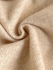 SHEIN 2pcs Toddler Girl Top + Pants Set Cute Sweet Beige Ribbed Knit Fuzzy Cuffs Long Sleeve Round Neck Thick Holiday Winter Fall Solid - Apricot - View 5