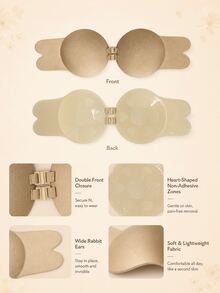 Lignisse Fabric Double-Buckle Side Rabbit Ear Adhesive Bra For Women - Apricot - View 4
