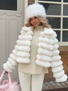 CovetEZ Women's Autumn/Winter Zip-Up Collar Versatile Faux Fur Jacket - White - View 5