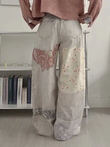 DAZY 女款韓式格紋漸層街頭風寬鬆百搭清新春夏牛仔牛仔褲 - 灰色 - 查看 2