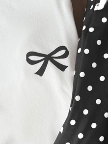 SHEIN 青少年女孩 T-shirt - 青少年女孩針織長袖 T-shirt 白色黑色波點長褲休閒可愛 2 件套裝校園秋季 - 黑與白 - 查看 6