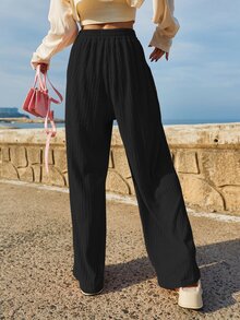 DAZY Women's Casual Textured Pocket Pants For Vacation And Travel - Black - View 2