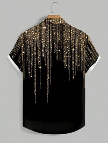DSELFIQUE Men's Plus Size Fashion Sequin Pattern Print Button-Down Shirt - Black - View 3
